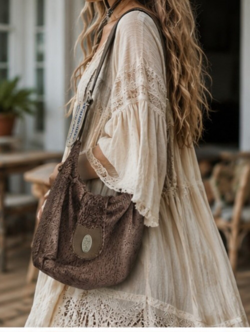 Brown Textured Leather Shoulder Hobo Bag